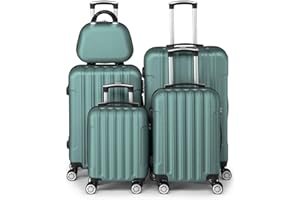 LEADZM Kofferset 5 teilig, Reisekoffer Set mit Kosmetikkoffer, Koffer Set Hartschalen-Trolley aus ABS mit Teleskopgriff, Handgepäck (Türkis)