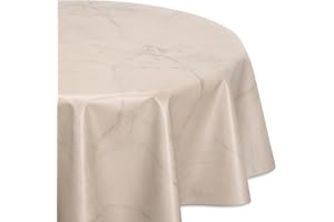 BEAUTEX Wachstuchtischdecke abwischbar, OVAL RUND ECKIG, fleckenabweisende Gartentischdecke Marmorstein, zuschneidbare Wachstuch Tischdecke (Rund 120 cm, Beige)