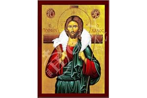 Jesus Kristus-ikon, The Good Shepherd, handgjord grekisk ortodox ikon, vår herre, bysantinsk konst vägghängande på träplack