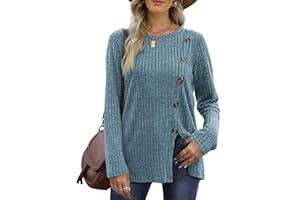 Aokosor Pullover für Damen Strickpullover Dünn Knitted Sweater Sweatshirt ohne Kapuze Oberteile Schlitz mit Knöpfen für Frühling Herbst Winter