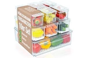 Moritz & Moritz 10er Pack Kühlschrank Organizer Set mit Deckel - Kühlschrank Boxen Stapelbar - Kühlschrankboxen Transparent - Robust - Aufbewahrungsboxen für Küche Gefrierschrank Schublade