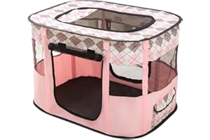 FLOVIPPET Recinti Gioco per Cani, Box per Animali Domestici Portatile, Box per Esercizi Pieghevole Tenda Cuccia per Cani Cuccioli Gatti, Recinto per Cani Gatti Uso Interno/Esterno (Rosa A, L)