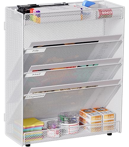 ideallife 3 Zakken Mesh Muur Bestand Houder Organizer met Bodem Platte Lade, Kantoor Opknoping File Map Tijdschrift Rack, Nametag Label Haken Set Inbegrepen, Zwart