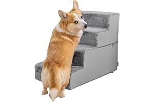 PRIORPET Dog Stairs for Bed - 4 Steps Dog Ramp 58 cm High - Foam Dog Stairs for Small Dogs - Safe and Sturdy Pet Stairs - Removable Washable Cover - Dog Stairs for Sofa Light Grey