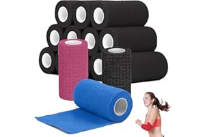 WDJLNZB Benda Coesiva, 12 Rotoli Benda Elastica Autoadesiva per Fasciatura, Coesiva Nastro Bendaggio Sportivo Non Tessuto per Mani, Piedi, Ginocchia e Articolazioni,Bende Coesive Per Animali Domestici (Negro)