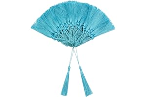 VAPKER 100 Pieces Light Blue Color 13cm/5-Inch Silky Handmade Soft Tassels Floss Bookmark Tassels with 2-Inch Cord Loop for Jewelry Making, DIY Projects, Bookmarks