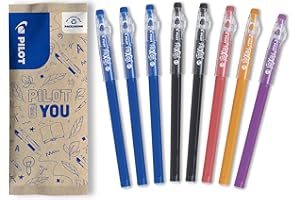 PILOT FriXion Ball Stick zestaw 8 długopisów żelowych – 3 x niebieski, 2 czarne, 1 koral, 1 pomarańczowy, 1 fioletowy, ekonomiczny długopis FriXion - do wkładania do piórnika, przybory szkolne