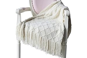 Hayisugal Miękki koc wełniany, z frędzlami, do spania, beżowy, 125 x 210 cm