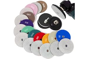 BOTEWO 14 Pezzi Tampone Lucidante Diamantato: Dischi Diamantati per Lucidatura a Umido/a Secco da 100 mm Set per Lucidatura del Marmo con Supporto in Gomma M14 per Cemento Granito Pietra Marmo