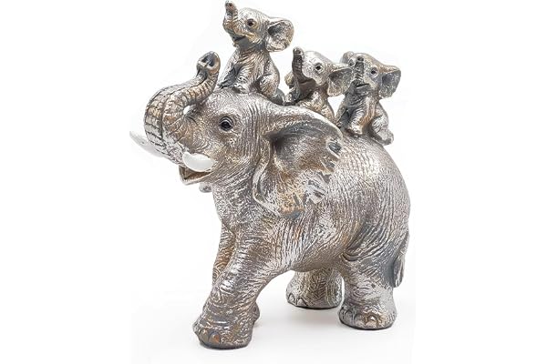 Irayin Statue Elephant, Elephant Décoration, Cadeau Maman, Mère Eléphant Portant Trois Eléphanteaux, Objet Décorations Modernes pour Intérieurs, Salon, Bureau - Argent