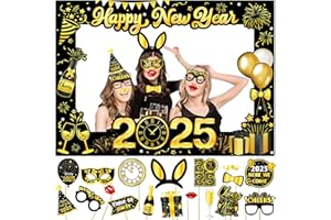 LECONCES Silvester Deko 2025, Silvester Foto Requisiten XXL Silvester Fotorahmen Bilderrahmen Schwarzes Gold, Neujahr Photo Booth Props Fotobox Accessoires Silvester Party Zubehör