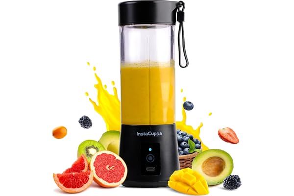 InstaCuppa Portable Blender for Smoothie and Juices, Milk Shakes, Crushing Ice, USB Rechargeable Blender Machine for Kitchen with 2000 mAh Battery, 150 W Motor, 400 ML, Built-in Jar (Normal Edition)