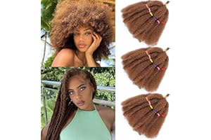 MLETULIPS Afro Kinky Hair Pre Stretched Kinky Marley Twist Hair Afro Braiding Hair Kinky Twist Crochet Braids Synthetic Hair Extensions For Women (30#, 8 inch (pack of 3))