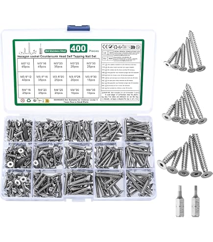 Surtido Comercial De Tornillos Tuercas Y Arandelas M3 M4 M5 M6 - 400 Piezas Phillips, Acero, Empire Tools UK