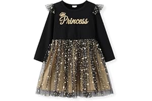 PatPat Robe Princesse Fille, Robe Licorne, Tutu Tulle, Robe Longue Enfant, Robe de Fête Anniversaire, Costume de Noël Fille, Robe de Soirée Pailletée Enfant, 2-12 Ans, 90-152cm