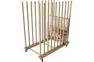 UNZERO Kunst Aufbewahrungsregal mit Rollen, Holz Aufbewahrungsständer für Leinwandplatten, Panel, Rahmen, Zeichenbrett, Bedruckte Materie, Papierblock, Trägerplatte