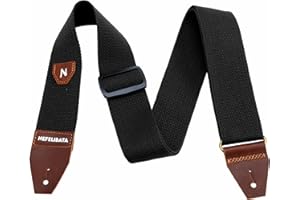 Nefelibata Gitarrengurt mit Plektrum Tasche, 100% Baumwolle Vollnarbenleder Ende Gitarrengurt für akustische Gitarre, E-Gitarre, Bass, Geschenk für Gitarristen und Kinder