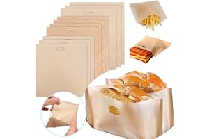 COKINKIDS JLySHOP - Confezione da 10 sacchetti alimentari, in teflon, senza glutine, antiaderenti, lavabili, resistenti al calore, riutilizzabili 100 volte, per tostapane, griglia