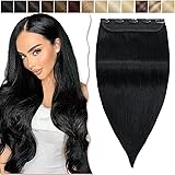 SEGO Extension Capelli Veri Clip Neri Fascia Unica Folta 20cm 60g 100% Remy Human Hair 3/4 Testa Una Ciocca Larga 22cm #1 Jet