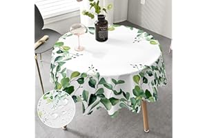 iEvery Tischdecke Rund 150 Abwaschbar, Tischdecke Eukalyptus Floral Gartentischdecke für Draußen Polyester Outdoor Wetterfest Table Cloth Waterproof für Küche Gartentisch Esstisch Party