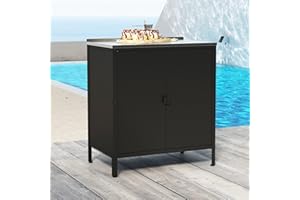 casa.pro Armoire Basse de Jardin Meuble de Rangement pour Extérieur et Intérieur Placard Polyvalent avec Portes et Étagères pour Terrasse ou Balcon Acier Laqué 92 x 80 x 50 cm Noir Mat