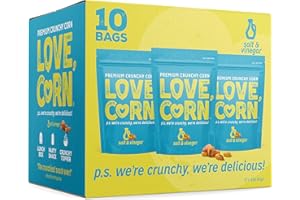 LOVE CORN Salt & Vinegar Crunchy Corn Snack 45g x 10 Bags – Healthy Snacks Ideal for Gluten Free & Vegan Diets – Low Sugar Alternative for Crisps, Mixed Nuts & Pretzels – Perfect To Graze On