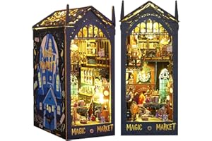 QUANQUER Book Nook DIY Kit: Maison de poupées en Bois Kit de Maison Miniature avec Meubles et lumière à capteur LED, Bazar Magique Puzzle en Bois 3D Kit Book Nook, pour Personnes de Plus de 14 Ans