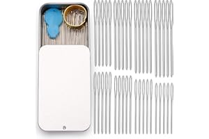 Benlay 40 Stück Sticknadeln Stumpf, Stopfnadeln mit Großem Öhr, Edelstahl Sticknadel mit Nadeleinfädler, Stricken, Nähen (Silber, 8 Größen)