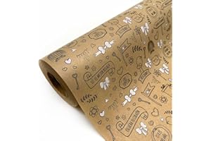PATRONESMUJER Papel de regalo kraft verjurado en rollo de 62CM x 100M con frases positivas. Ideal para: Comercios, envolver regalos, aniversarios, cumpleaños y celebraciones Navideñas. (POLLITOS)