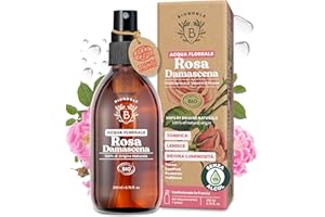 Bionoble Acqua di Rose Bio 200ml - Idrolato di Rosa Damascena 100% Puro e Naturale - Viso, Contorno Occhi, Corpo, Capelli - Rose Water - Bottiglia di Vetro + Spray