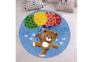 VIONNPPT Süß Tier Muster Deko 3D Knüpfset Knüpfteppich zum Selber, Knüpfen Teppich für Kinder, Erwachsene oder Anfänger,Kreatives Geschenk, Latch Hook Kit, 50cm × 50cm (Ballon Bär)