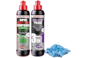 detailmate Nybörjarset för polering: Menzerna Medium Cut Politur One-Step-Polish 3 in 1 + Menzerna Autopolitur Super Heavy Cut Compound 300, 250 ml + universell mikrofiberduk + polerduk