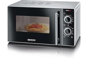 SEVERIN 2-in-1 Mikrowelle mit Grill 700 W, Grillofen mit 9 Automatikprogrammen, Mikrowelle mit Grillrost und Drehteller, silber-schwarz, MW 7771