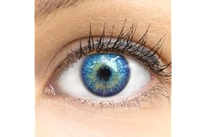 GLAMLENS lentillas de color - bleu Monaco + contenedor. 1 par (2 piezas) - 90 Días - Sin Graduación - 0.00 dioptrías - blandos - Lentes de contacto bleu de hidrogel de silicona s