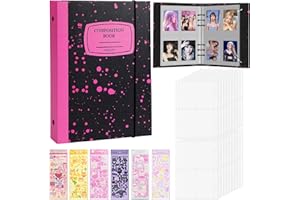 SIMDAO Álbum de fotos A5, portatarjetas de fotos Kpop de 3 pulgadas con 20 hojas, 4 compartimentos para fundas de fotos (160 bolsillos), funda transparente, 6 pegatinas de colores, 6 carpetas de anillas,
