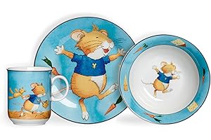 Ritzenhoff & Breker Leo Lausemaus Kindergeschirr - Geschirr-Set 3-teilig, hochwertiges Kindergedeck aus Porzellan, Leo Lausemaus Tasse Teller Schüssel