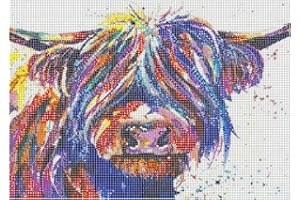 DAJMAIEZ 5D DIY Pintura de Diamante, Diamond Art Painting Taladro Completo Kit, Bordado de Cristal Cuadros de Lienzo Diamante por Números para Niños Adultos, Decoración de Pared del Hogar - vaca colorida