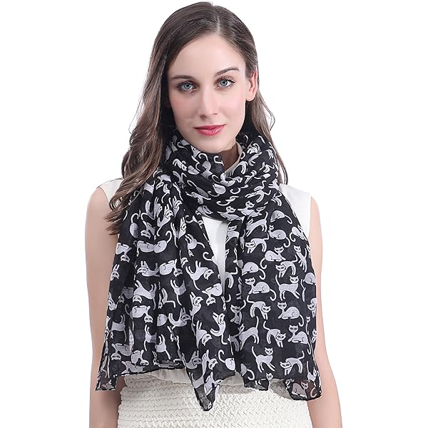 Clest F&H Motif Imprimé Chat Noir Femme écharpe Rose Châle