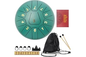 BQKOZFIN Tambor de Lengua de Acero de 6 Pulgadas y 11 Tonos, Tambores de Hendidura C mayor para meditación, yoga, sanación de sonido, con baquetas, bolsa de transporte, Fingercot (verde)