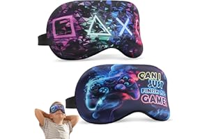 TeTupGa 2 Pack Sleep Mask for Kids Boys, Silk Blackout Eye Mask for Sleeping, with Adjustable Strap Adult Children's Bedtime Eye Cover for Side Sleepers, Travel & Home Use (2Pcs Game-B)