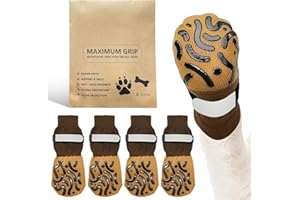 ARWIG 4 calzini cane | calzini cane che Smettono di Leccarsi le Zampe | Regolabili calzini antiscivolo cane | calzini antiscivolo per cani per Cani Anziani su Pavimenti in Legno per Interni (Marrone, L)