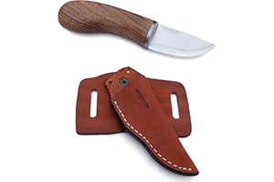 BPSKNIVES BPS Knives MK1 SSH - Cuchillo Pequeño de Bolsillo de Acero Inoxidable Afilado para Setas - Mini Cuchillo de Hoja Fija para Recolectar Setas con Funda de Cuero