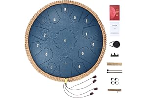 VEVOR Tamburo con Lingua in Acciaio, 356 x 356 x 130 mm 15 Toni, Tamburo da Pioggia da Giardino per Esterni, Chiave di Do Maggiore, Tamburo da Serbatoio, 2 Bacchette e Borsa per Trasporto, Blu Marino