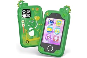 PHNIXGAM Kids Phone Toy for Boys Girls Age 3-10, 2.8”Touchscreen Phone Toy Gifts with Dual Camera, Learning Games, Music Player and 32GB Card (Green)