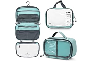 TRIPPED TRAVEL GEAR Zestaw kosmetyków: wisząca podróżna kosmetyczka + 311 TSA kosmetyczka na płyny + ultralekka torba na akcesoria organizer, Makijaż Dusty Teal, 3-częściowy zestaw kosmetyków