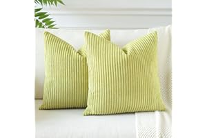 JOTOM Set of 2 Corduroy Soft Striped Cushion Covers 45x45 cm Boho Decorative Throw Pillow Covers Square Cushion Case Pillowcases for Couch Sofa Bedroom Chair Home Decor 18x18 Inch (Bud Green)