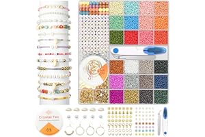 Vmglgig 12662PCS Glass Seed Beads, Flat Round Polymer Beads Bracelet Making Kits for Girls,Clay Beads Bracelet Making Kit Jewellery Making Kit Bracelet Necklace Earring DIY for Kids Christmas