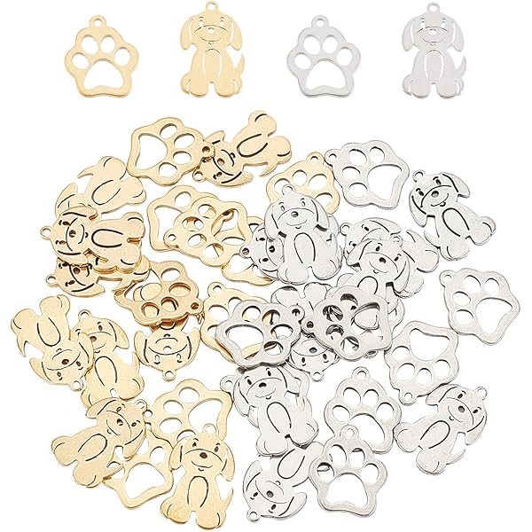 DICOSMETIC Gouden en Roestvrij Staal Leuke Kleur Hond Hangers Hond Poot Afdruk Bedels Huisdier Afdrukken Hangers Dier Bedels voor Sieraden Maken Ambachten, S, Roestvrij staal, rvs