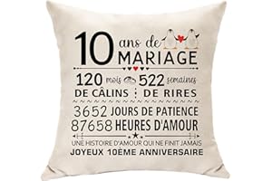 Hasodeo Original Cadeaux pour Les 10 Ans de Mariage Décoration 10ème Anniversaire de Mariage Housse de Coussin Idée Cadeaux pour 10ème de Mariage Couples d'Intérieur Keepsake (10ans)