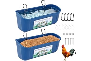 Viitech 2 PCS Chicken Water Feeder, Hanging Fence Feeder Chicken Feeders, Goat Feeders Feed Trough Poultry Waterer Bucket Feeding Container with Clips for Livestock Goat Feeder Supplies (Blue)